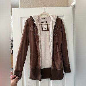 Y2K Beauty Brown Faux Fur Lined Hooded Zip Up